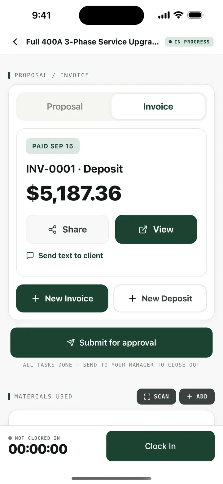 Invoices & deposits from the job