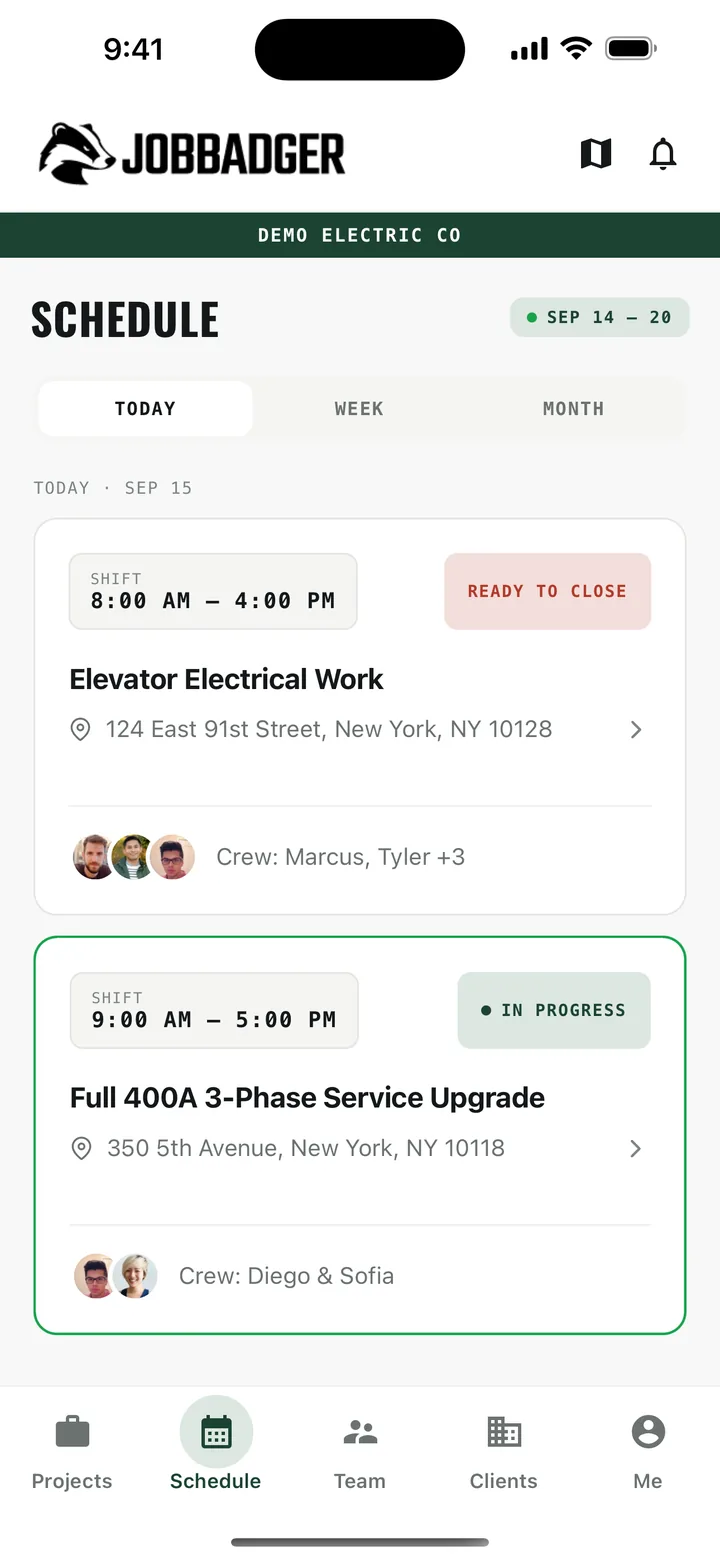 Today's shifts for every crew